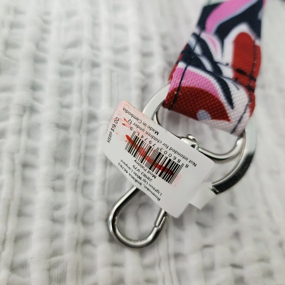 Vera Bradley Lighten Up Wide Lanyard Mod Paisley Pink Navy Floral 28182-V79 NWT